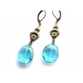 Bronze Crystal Earrings, Lake Blue, Antique Gold,